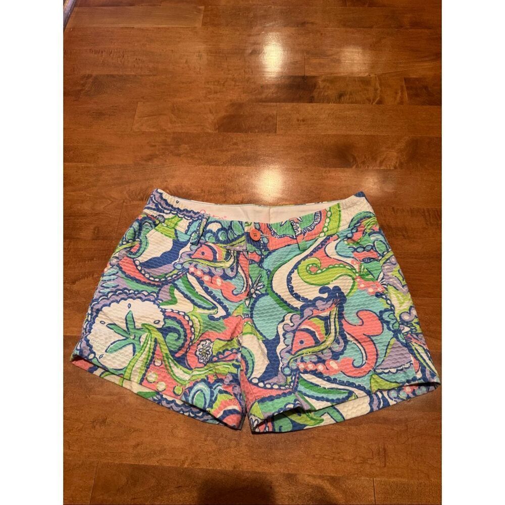 Lilly Pulitzer Callahan Shorts Womens Size 4 Multicolor Print Seersucker Pink Gr